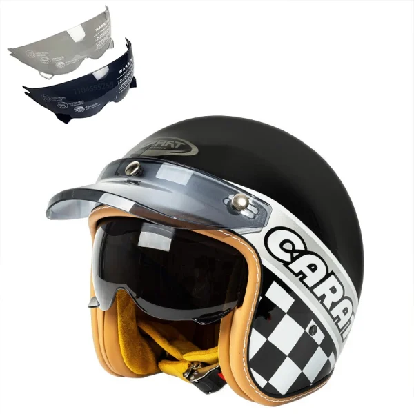 casque-moto-jet-femme-damiers-vintage-abs.webp Alt Image : casque moto jet femme à damiers vintage noir et blanc homologué