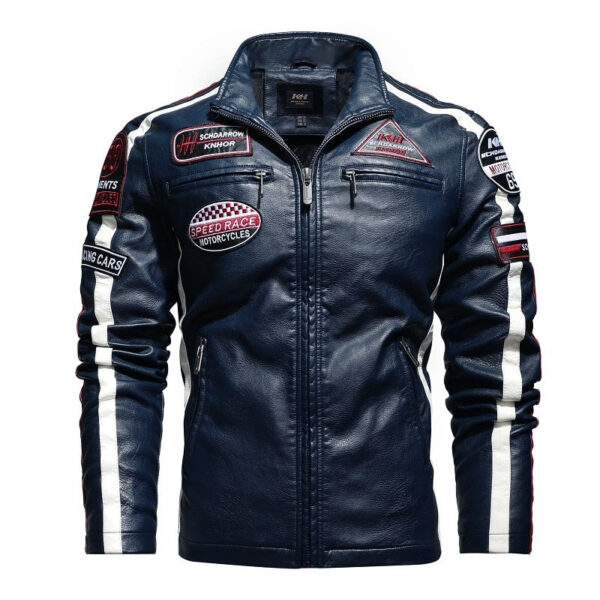 veste en simili cuir bleue pour moto vintage