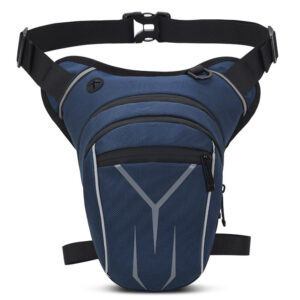 sacoche de jambe moto bleue à bandes réfléchissantes