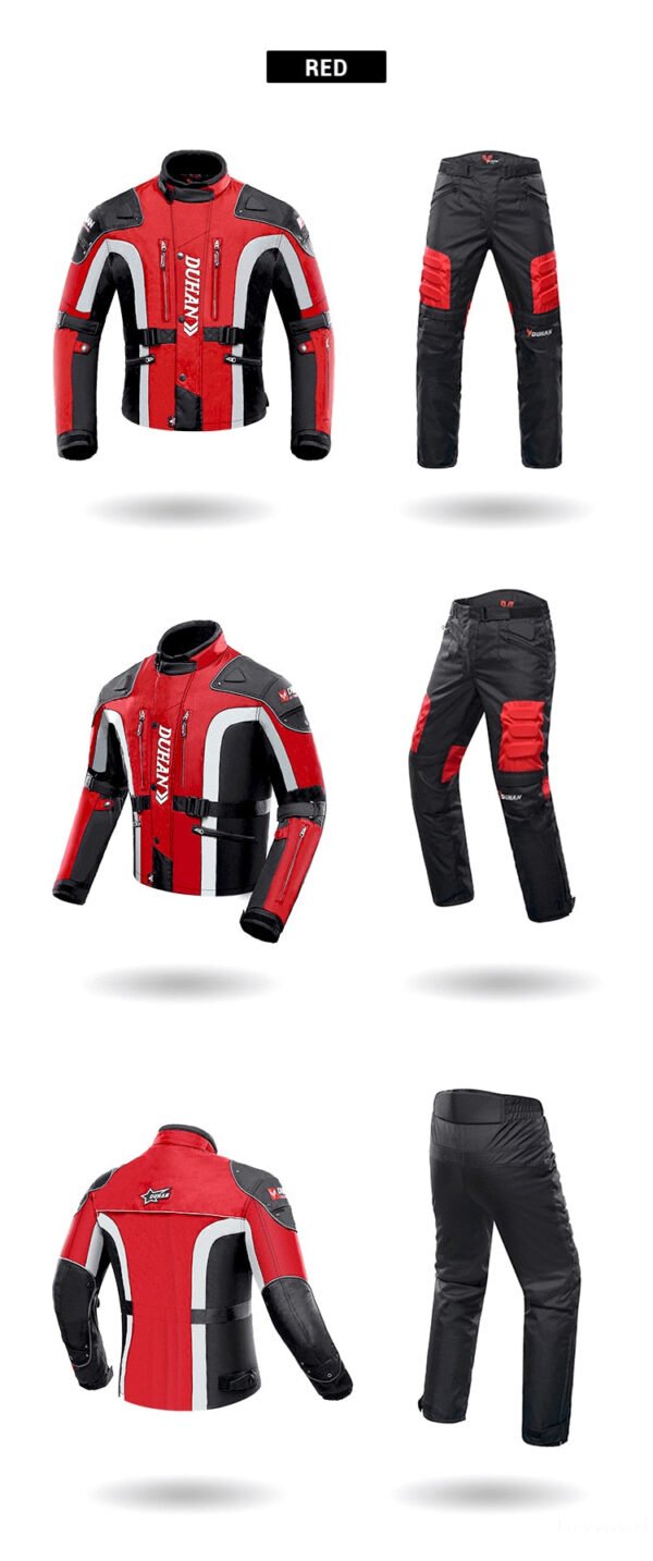 veste moto rouge en textile coupe vent